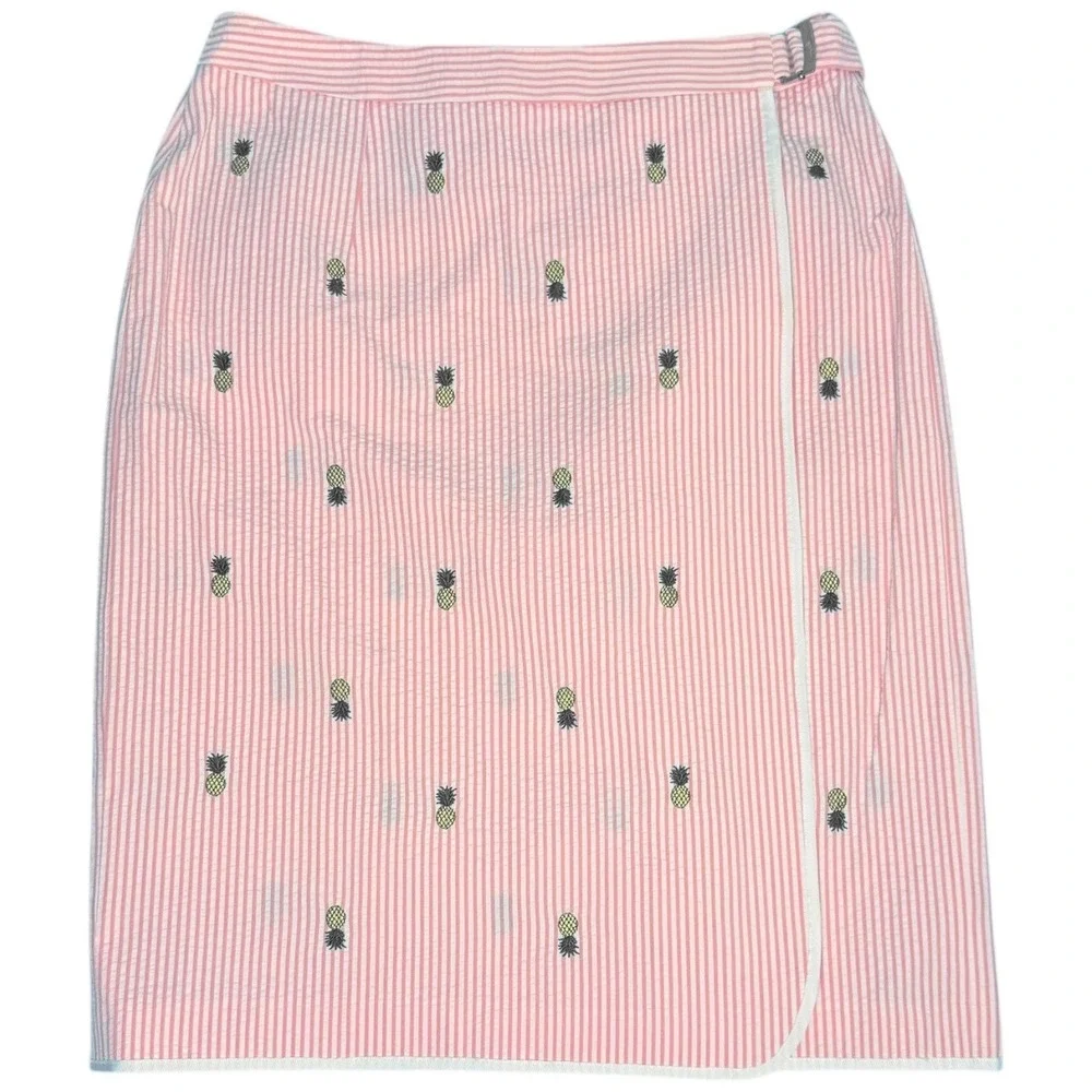 BROOKS BROTHERS Country Club Pink Seersucker Pineapple‎ Wrap Skirt Prep Size 6